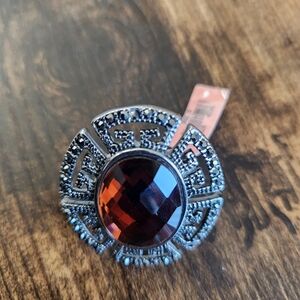 Silver and Red Gemstone Ring